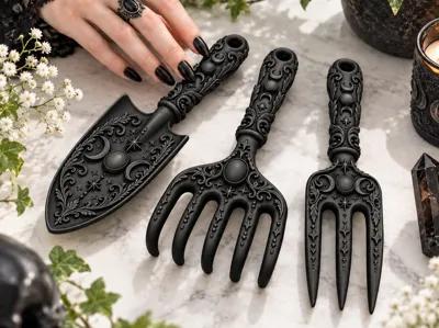 Goth Modern Witch Garden Tool Set triple moon
